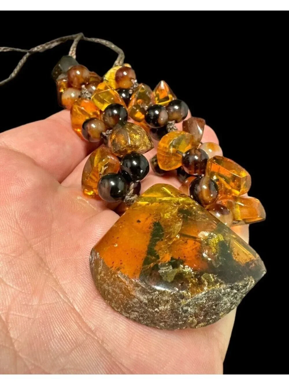 Natural Baltic Amber Necklace Butterscotch Cluster Beads Rope Cord Vintage
